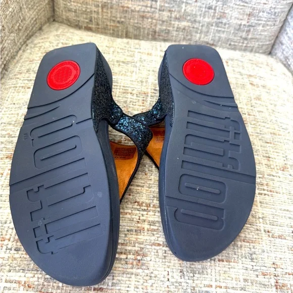 FitFlop Shoes Womens Size 9 Navy Glitter Glam Thong Sandals Comfort - Picture 5 of 6